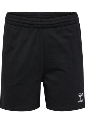 Shorts neri sportivi realizzati in un tessuto morbido, con una vita elastica e un piccolo logo bianco sul lato inferiore destro.