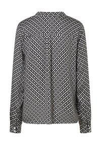 Zwart-wit blouse met lange mouwen, voorzien van een geometrisch patroon, knoopmanchetten en een achterpandnaad voor een betere pasvorm.