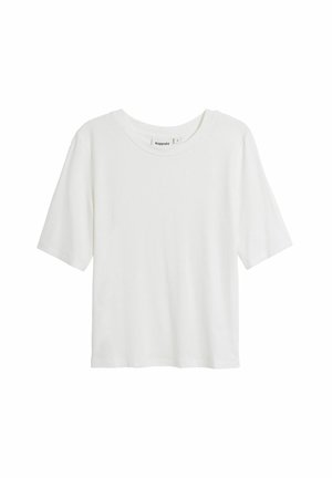 Kortærmet hvid t-shirt lavet af blød bomuld med rund halsudskæring og afslappet pasform. Ingen synlige mønstre eller pynt.