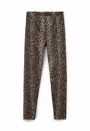 Leggings con estampado de leopardo de diseño ajustado, que presentan una mezcla de colores negro, marrón y marrón claro en un tejido suave y elástico.