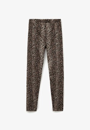 Leggings con estampado de leopardo de diseño ajustado, que presentan una mezcla de colores negro, marrón y marrón claro en un tejido suave y elástico.