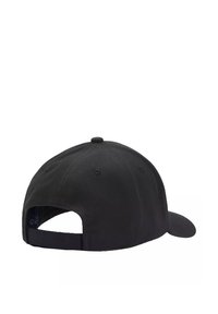 Schwarze Baseballmütze mit abgerundetem Schirm, verstellbarem Riemen und einer soliden Stofftextur ohne sichtbare Logos oder Muster.