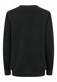 Sweat-shirt noir à manches longues avec col rond, poignets et ourlet côtelés, présenté de dos sur un fond blanc uni.