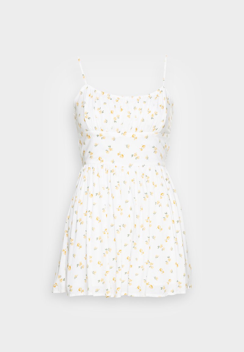 Damen Kleider | Hollister Co. BEST IS BACK BARE RUCHED BODICE ROMPER Jumpsuit white floral/weiß - NW97703 Damen Kleider | Hollister Co. BEST IS BACK BARE RUCHED BODICE ROMPER Jumpsuit white floral/weiß - NW97703