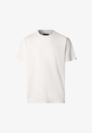 T-shirt blanc uni à manches courtes et col rond, présenté de face sur un fond blanc.