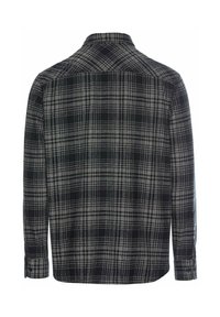 Sort og gråternet flannel skjorte med lange ærmer, knapmanchetter og spids krave. Har et ternet mønster og blød tekstur.