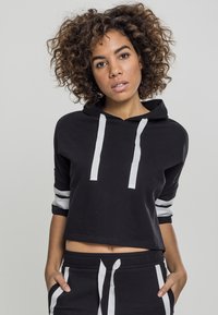 Urban Classics LADIES TAPED SHORT SLEEVE HOODY - Pulover s kapuco - black/white