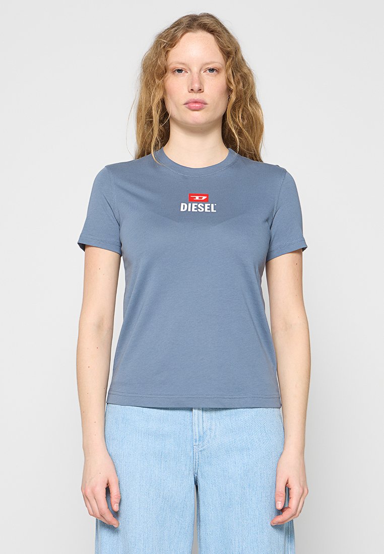 Diesel T-shirt print blauw gemêleerd
