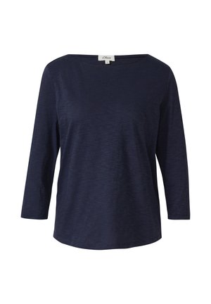 Dunkel marineblaues Damenlangarmshirt mit rundem Ausschnitt, geradem Saum und strukturierter Textur, Größe 36, Marke s.Oliver.