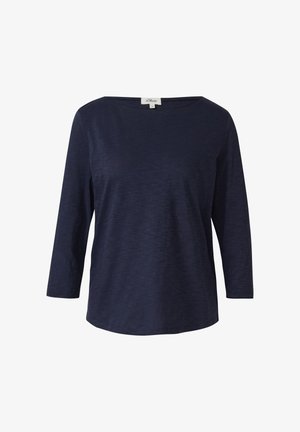 Donker marineblauw longsleeve damesshirt met ronde hals, rechte zoom en gestructureerde stof, maat 36, merk s.Oliver.