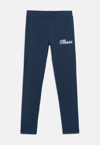 Tummansiniset legginsit, jotka on valmistettu pehmeästä ja joustavasta materiaalista. Niissä on valkoinen "Ellesse"-logo vasemmassa reidessä, sileä pinta ja vartaloa myötäilevä muoto.