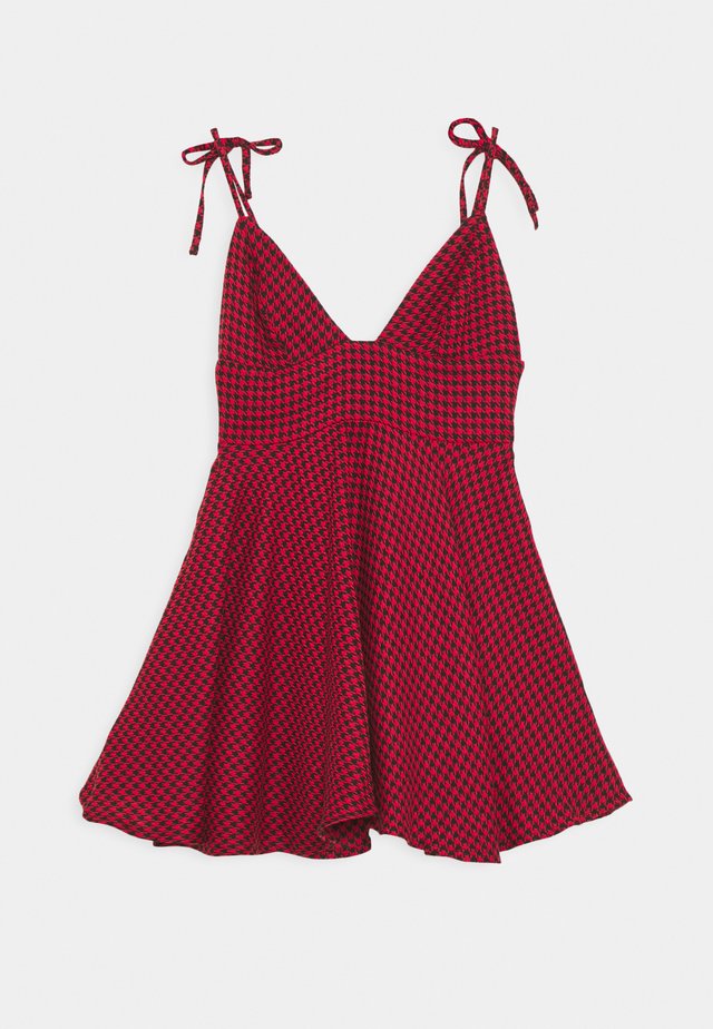 DOGTOOTH TIE STRAP SKATER DRESS - Robe d'été - red