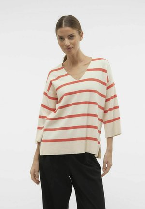 Vero Moda VMSABA 3/4 V-NCK STRIPE GA NOOS - Strickpullover - birch