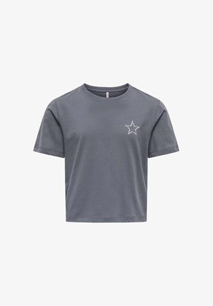 T-shirt en coton gris avec col rond, manches courtes et motif d'étoile rayée blanche sur le côté gauche de la poitrine. Coupe régulière.