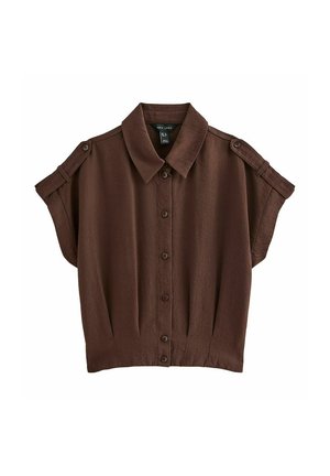 New Look, DARK  PLEATED SHORT SLEEVE SHIRT - Button-down blouse - dark brown