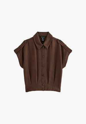 New Look, DARK PLEATED SHORT SLEEVE SHIRT - Button-down blouse - dark brown