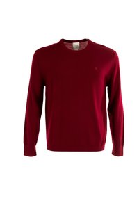 Roter langärmliger Rundhalsausschnitt-Pullover mit gerippten Bündchen und Saum, ausgestattet mit kleinem, gesticktem "cK"-Logo auf der linken Brust.