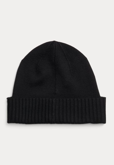 Gorro de punto negro con borde de canalé doblado, mostrado plano sobre un fondo claro.