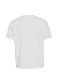 Witte katoenen T-shirt, korte mouwen, ronde halsontwerp. Glad textuur met een effen kleur en zonder zichtbare logo's of patronen.