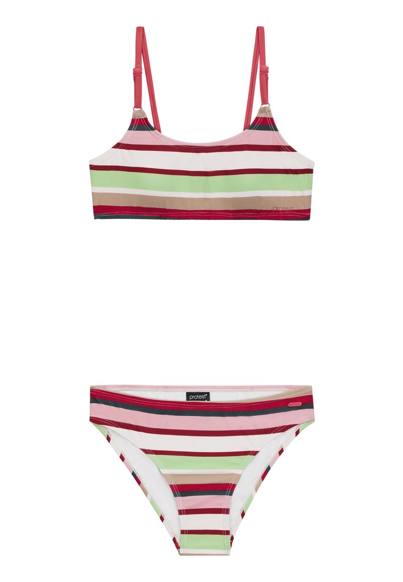 Juostuotas bikinis, sudarytas iš trumpų marškinėlių su reguliuojamomis petnešėlėmis ir atitinkamų maudymosi kelnaičių. Spalvos: raudona, žalia, balta ir ruda.