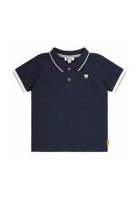 Polo shirt blu navy realizzato in cotone texture, con colletto con rifiniture bianche, due bottoni e un logo orso sul petto.