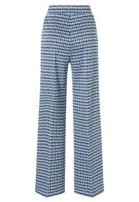 Pantalons larges en motif pied-de-poule bleu et blanc. Fabriqués en tissu tissé, avec une taille élastique et une texture lisse.