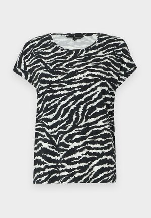 Mustvalge lühikeste varrukatega T-särk, millel on zeebrahlae muster, ümar kaelus ja pehme tekstuur. İhusõbralik mugav lõige ja disain.