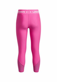 Rosa träningsleggings med en enhetlig färgdesign. Har en bred midjeband med vit "UNDER"-logotyp och mesh-detaljer vid vadmusklerna.
