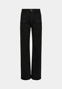 Crne traperice s širokim nogavicama, visoki struk, dva prednja džepa i dva strašnja džepa. Klasično zatvaranje na gumbe.