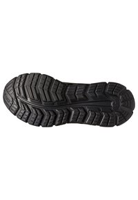 Sole di scarpa in gomma nera con un profondo motivo di battistrada, caratterizzata da scanalature, creste e una superficie texturizzata per una presa e trazione migliorate.