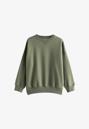 Oliven grøn sweatshirt lavet af blødt bomuldsblanding, med rund halsudskæring, ribbet manchetter og en afslappet pasform med en samlet kant.