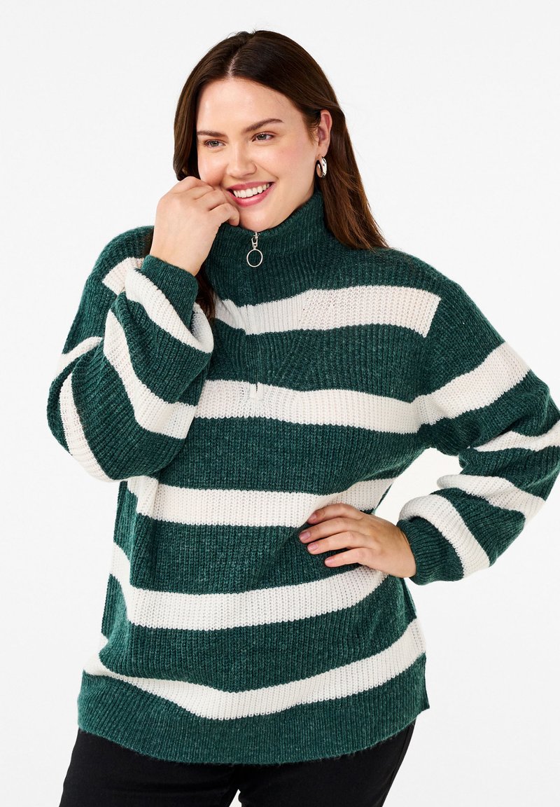 Zizzi FLASH MIT HOHEM KRAGEN UND REISSVERSCHLUSS - Džemperis - sea m mel stripe