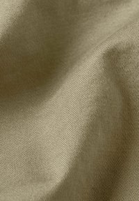 Tessuto di un verde oliva chiaro con una texture liscia, che mostra un motivo a trama fine e una leggera lucentezza, mettendo in risalto il suo morbido drappeggio e la flessibilità.