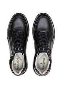 Schwarze Lederschuhe mit rundem Zeh, Schnürdesign, seitlichem Reißverschluss und weicher Innenauskleidung sowie Logodetails auf der Innensohle.