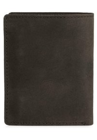 Cartera de cuero marrón con una textura suave, forma rectangular y costuras visibles a lo largo de los bordes. Sin herrajes ni acentos visibles.