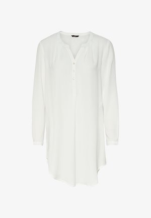 Witte tuniekblouse met lange mouwen, ronde halslijn, gedeeltelijke knoopsluiting en licht gebogen zoom.