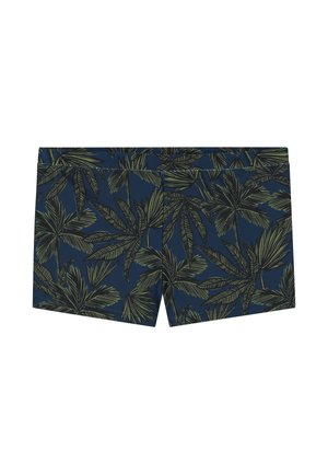 Mornarske kopalne hlače z zelenim vzorcem palm, izdelane iz lahkotnega materiala s klasičnim krojem in elastičnim pasom.