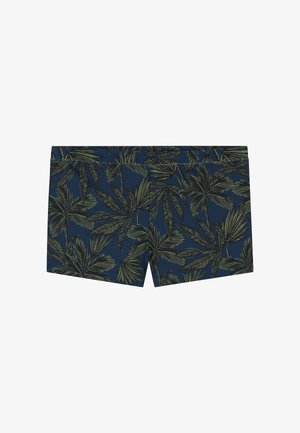 Marine zwembroek met een groen palmbladpatroon, gemaakt van lichte materialen, met een klassieke pasvorm en een elastische tailleband.