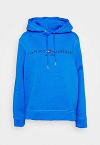 Sudadera azul hecha de una mezcla de algodón. Cuenta con cordones, puños acanalados y un logo bordado "TOMMY HILFIGER" con el año de establecimiento.