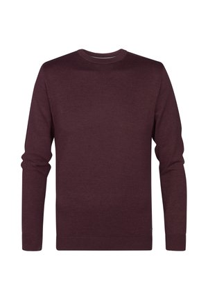 Maglione bordeaux realizzato in morbido tessuto a maglia, con colletto a girocollo, maniche lunghe e polsini e orlo a coste. Nessun motivo o accento visibile.