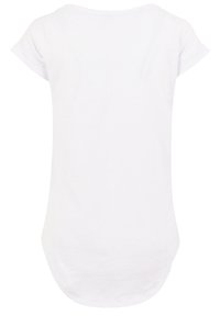 White short-sleeve T-shirt with a rounded neckline, curved hem, and soft, lightweight fabric. Smooth texture with no visible patterns or accents.