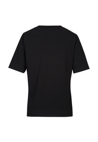 Schwarzes kurzärmliges T-Shirt aus weicher Baumwolle. Verfügt über einen runden Halsausschnitt und einen geraden Schnitt, ohne sichtbare Logos oder Verzierungen.