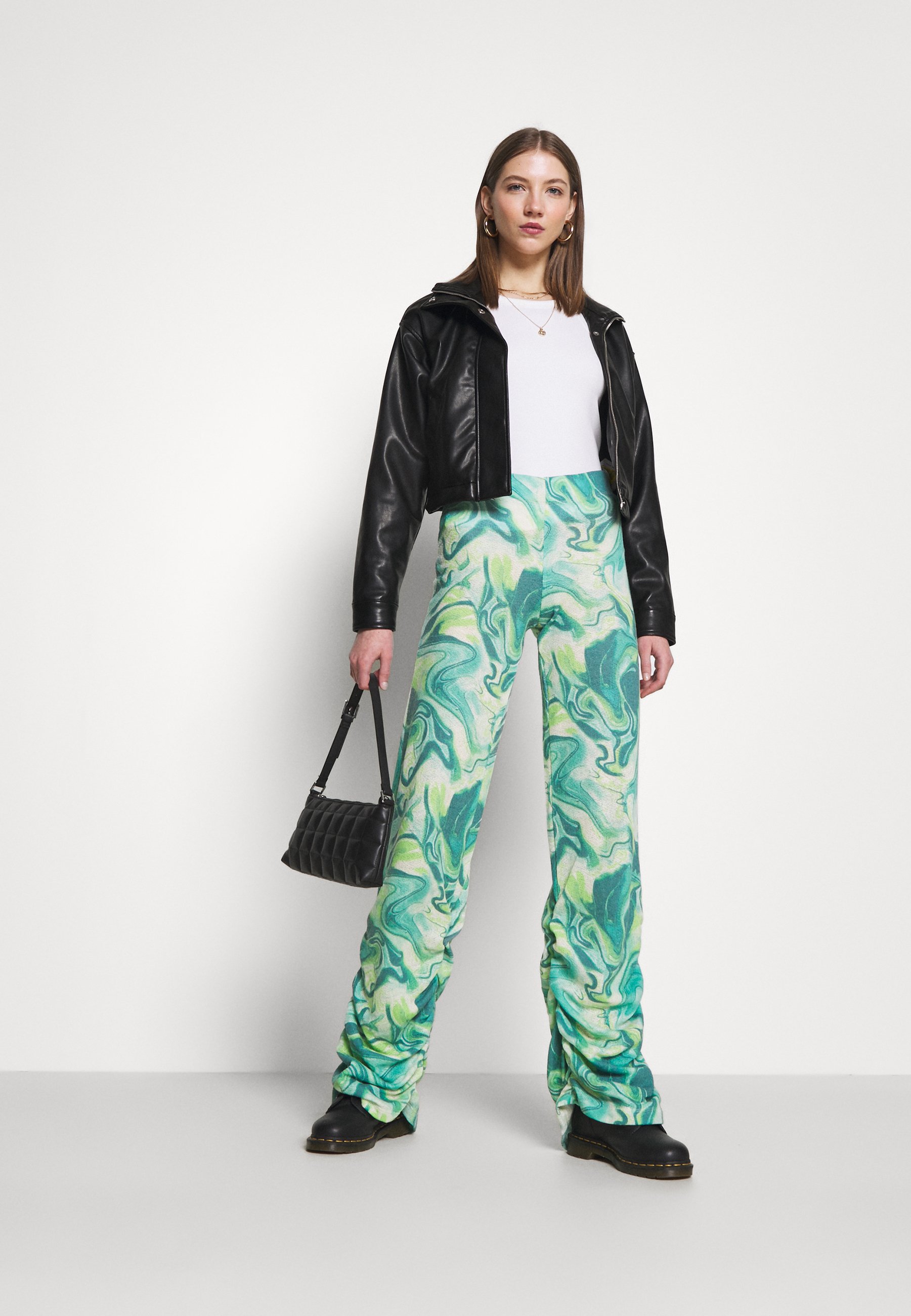 Jaded London Ruched Hem Printed Joggers Tie Dye Trousers, Women's, Size: 12, Green