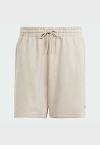 Beige bomullsshorts med elastisk midjeresår, justerbar dragsko, två sidofickor och diskret varumärkesdetalj vid fållen.