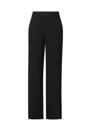 Pantaloni neri a coste con gamba larga e vita alta. Realizzati in un tessuto morbido con una texture liscia e una silhouette dritta.