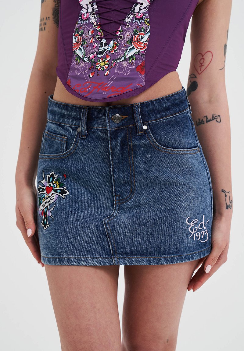 Ed Hardy - SEAM DETAIL - A-line skirt - indigo, Enlarge