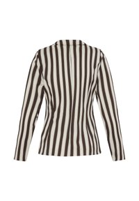 Blazer à manches longues à rayures verticales noires et blanches vu de dos sur fond blanc.