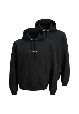 Sweatshirts à capuche noirs avec poche avant, cordons de serrage, poignets côtelés et ourlet ; arborant un détail de logo subtil sur la poitrine.