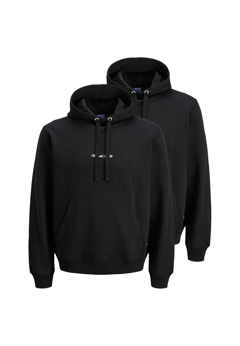 Sweatshirts à capuche noirs avec poche avant, cordons de serrage, poignets côtelés et ourlet ; arborant un détail de logo subtil sur la poitrine.
