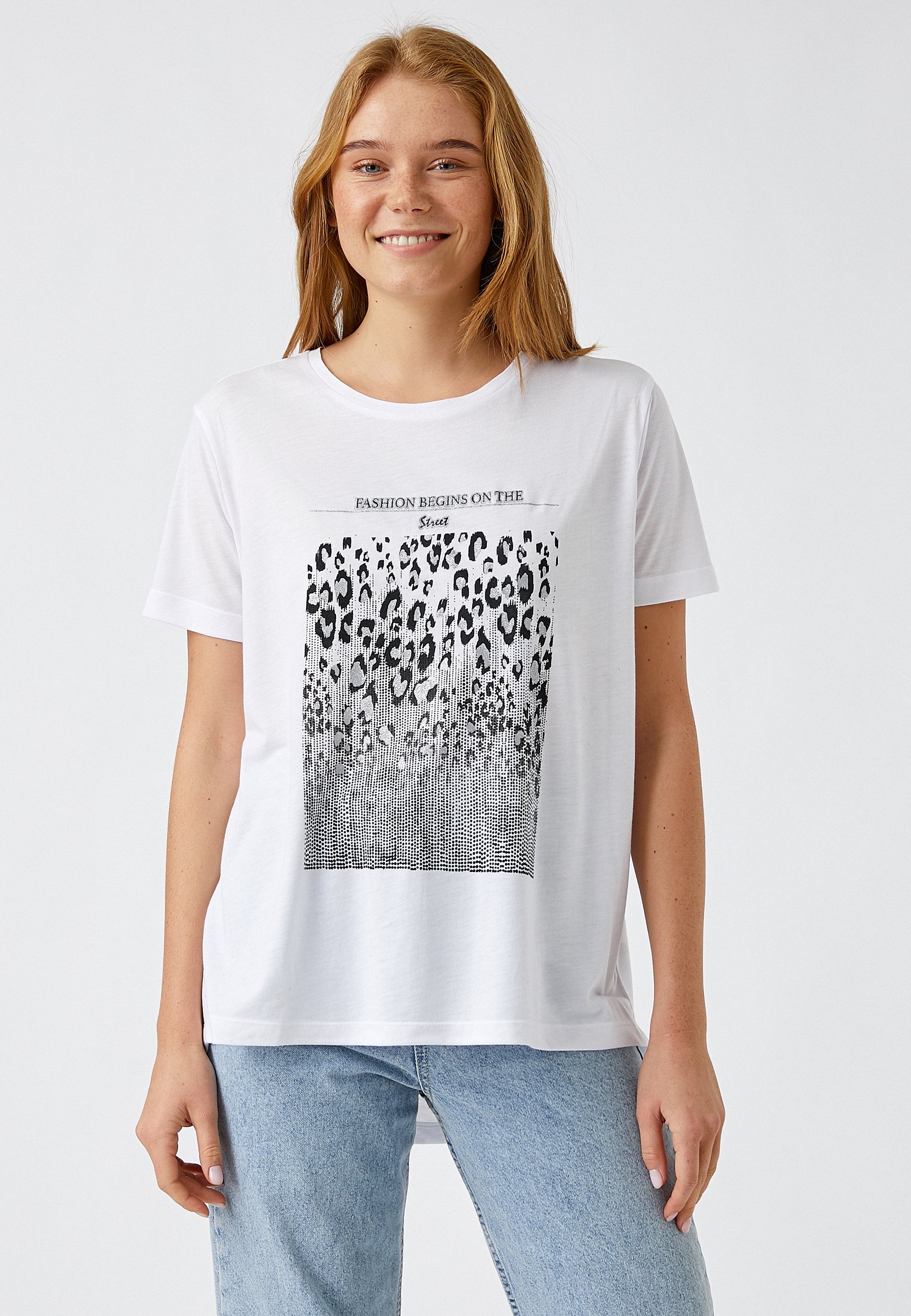 Koton Damen Kurzarm T-Shirt Mit Print – 100% Polyester, Farbe Lilac